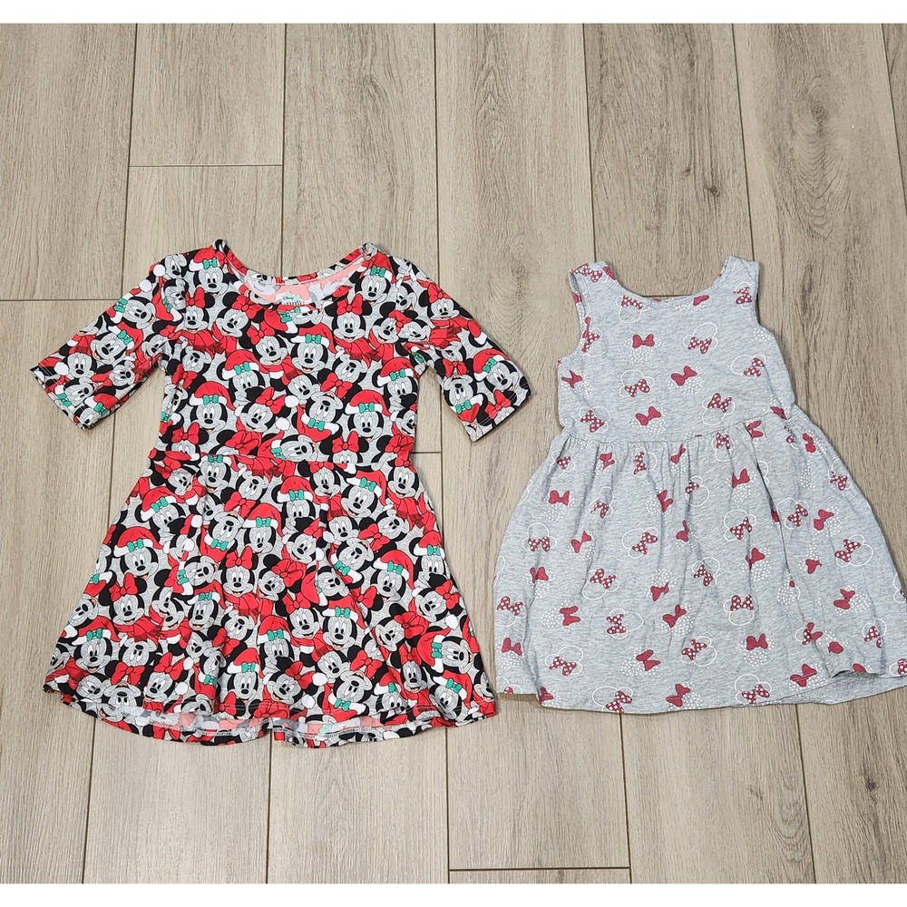 Disney Minnie Mouse Girls Dresses Lot 1 Summer Tank & 1 Christmas Holiday XS 4/5
